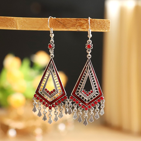 retro multi-layer diamond Chinese long tassel earrings wholesale's discount tags