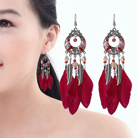 New ethnic style hollow long feather earrings Bohemian earrings wholesale  NHDAX644820's discount tags