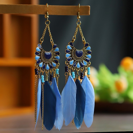 ethnic feather Bohemian fan-shaped color drop oil earrings wholesale's discount tags