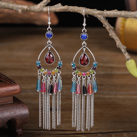 new creative drop-shaped hollow long tassel Chinese style diamond earrings's discount tags