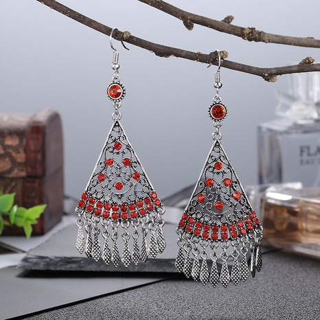 vintage fan-shaped multi-layer Chinese style diamond-studded alloy earrings's discount tags
