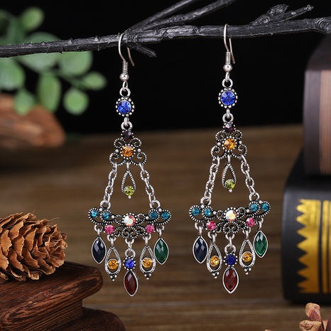vintage new colorful diamond long hollow geometric retro earrings wholesale's discount tags