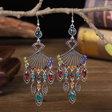 vintage fan-shaped diamond contrast color geometric earrings wholesale NHDAX644841's discount tags