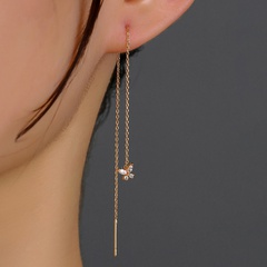 fashion cross chain long tassel butterfly zircon copper earrings wholesale