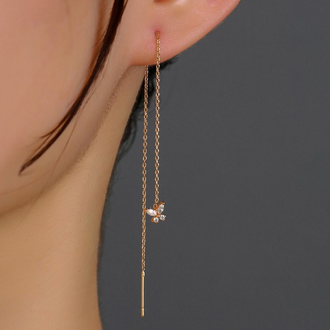 fashion cross chain long tassel butterfly zircon copper earrings wholesale's discount tags