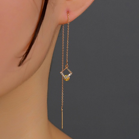 fashion color champagne zircon geometric copper pendant chain earrings wholesale NHDB645694's discount tags
