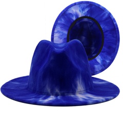 Double-sided tie-dyed woolen top hat early spring big-brimmed jazz felt hat