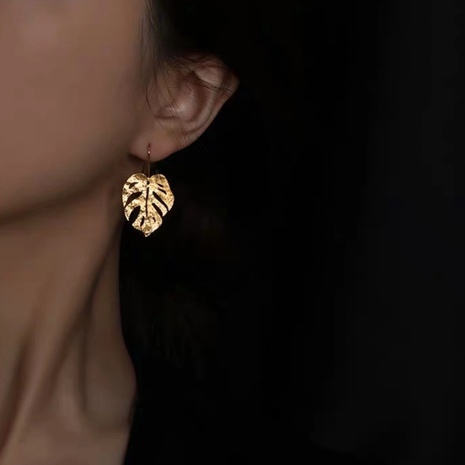 fashion gold leaf hollow solid color copper earrings wholesale's discount tags