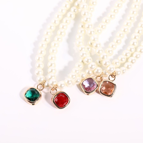 fashion emerald multi-color zircon titanium steel necklace pearl necklace's discount tags