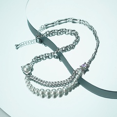 Pearl necklace female new fashion splicing copper clavicle chain