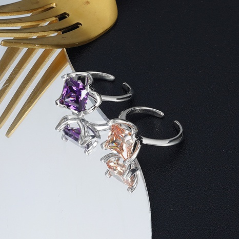 fashion niche design copper inlaid zircon geometric adjustable ring's discount tags