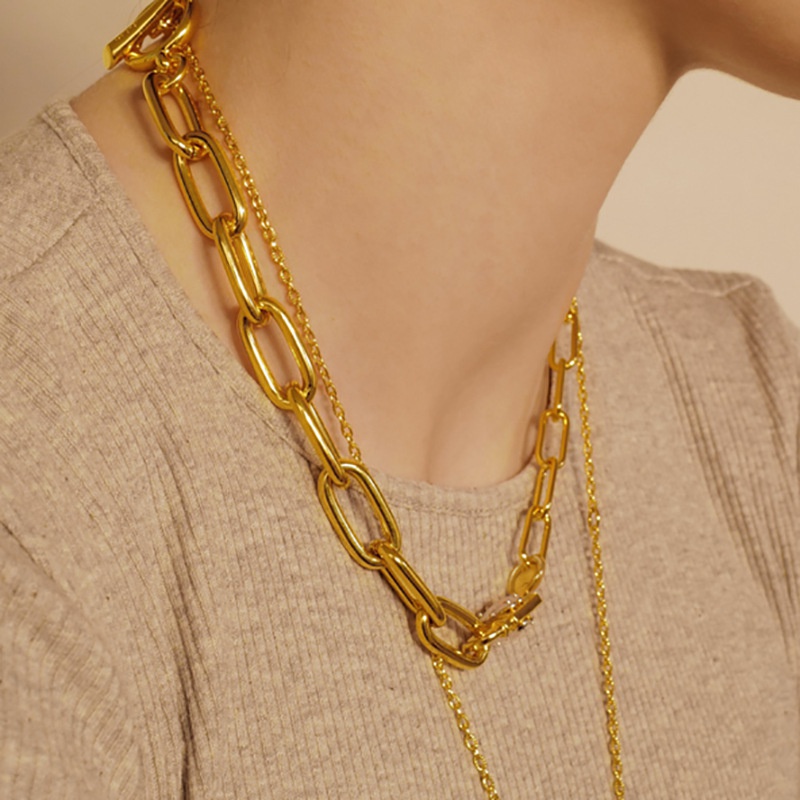 fashion new geometric hollow thick chain lock copper sweater chain