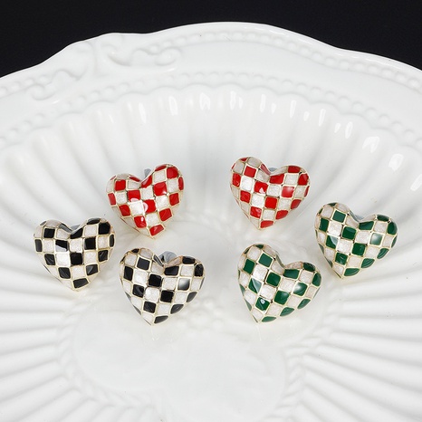 fashion heart checkerboard black green copper ear buckles wholesale NHGI645057's discount tags