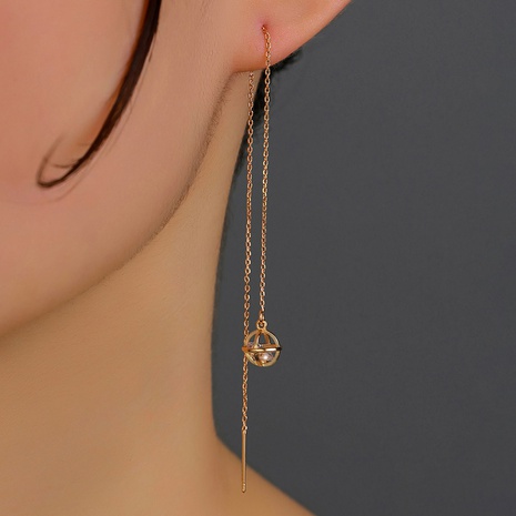 vintage hollow bead zircon pendant long tassel copper earring wholesale NHDB645693's discount tags