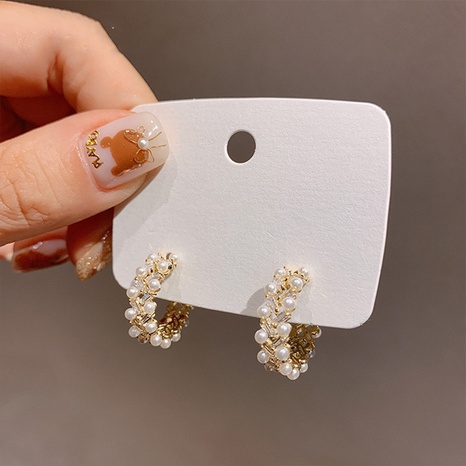 simple inlaid pearl zircon C-shaped earrings wholesale NHJBY638539's discount tags