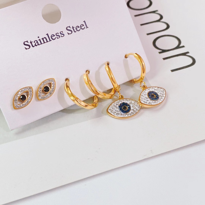 fashion new titanium steel microdiamond zircon eye shape earrings set