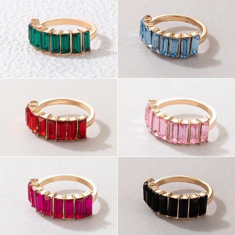 Moda rectangular multicolor aleación de diamantes solo anillo femenino's discount tags