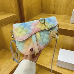 2022 fashion embroidery thread colorful one-shoulder messenger rhombus saddle bag 23*18*5cm