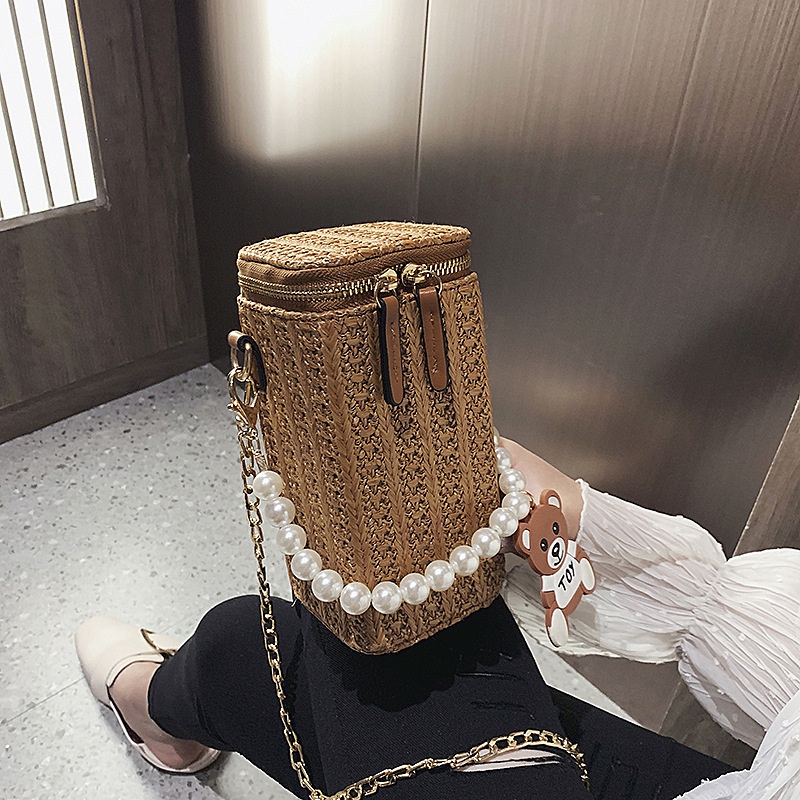 new pearl portable chain messenger woven box bag 9199cm