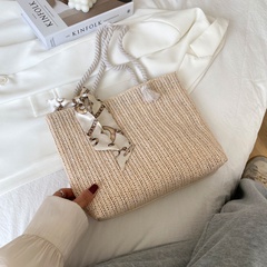 Bolso de hombro de playa tejido a la moda literaria para mujer tejido de paja de verano 33*25*6,5 cm