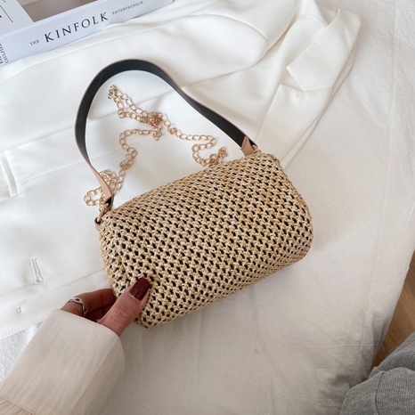 sac baguette chaîne rétro nouveau sac à bandoulière couture mode tissé 17 * 9.5 * 9.5cm's discount tags