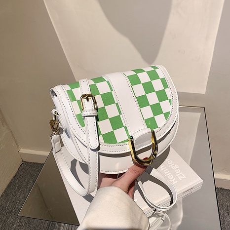 checkerboard single shoulder messenger spring and summer new women's saddle bag 21*18*7cm's discount tags