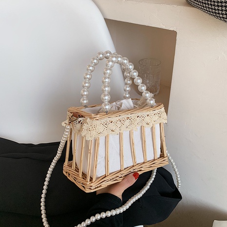 nouveau sac tissé pour femmes à la mode simple perle 22 * 14 * 11cm's discount tags