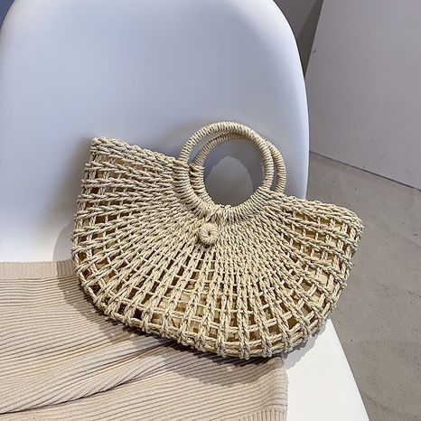 Straw woven new semi-circular woven casual women's spring beach bag 44*24*8cm's discount tags