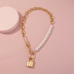 creative fashion alloy pearl lock pendant necklace clavicle chain wholesale