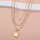 fashion alloy inlaid rhinestone lock pendant multilayer necklace wholesalepicture7