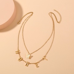 simple fashion alloy letter HONEY butterfly pendant multi-layered collarbone chain