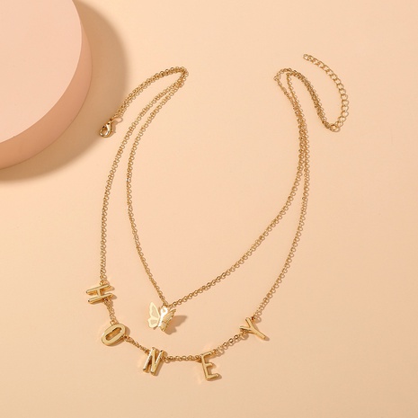 simple fashion alloy letter HONEY butterfly pendant multi-layered collarbone chain's discount tags