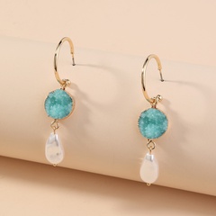 fashion simple retro natural stone crystal cluster pearl earrings