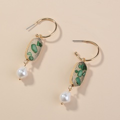 simple green cluster C-shaped inlaid pearl earrings wholesale