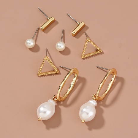 Simple geometric combination set inlaid pearl stud earrings wholesale's discount tags