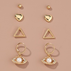 simple metal retro geometric inlaid pearl earrings set wholesale
