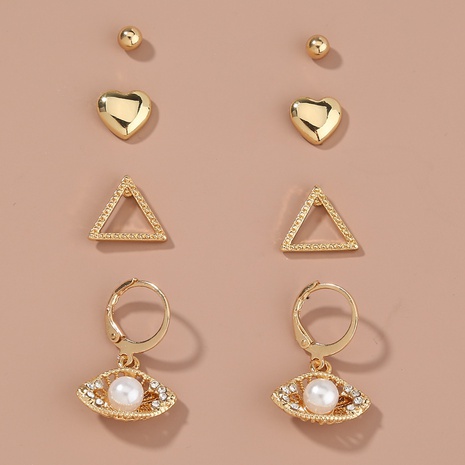 simple metal retro geometric inlaid pearl earrings set wholesale NHDB645598's discount tags