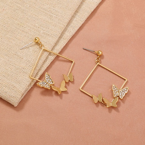jewelry geometric rhinestone three-dimensional butterfly earrings NHDB645606's discount tags