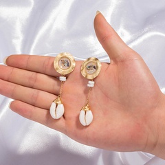 fashion round pattern crushed shell long tassel natural shell pearl earrings wholesale