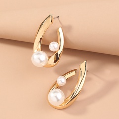 retro metal U-shaped baroque pearl earrings wholesale