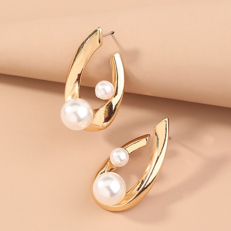 retro metal U-shaped baroque pearl earrings wholesale NHDB645625's discount tags