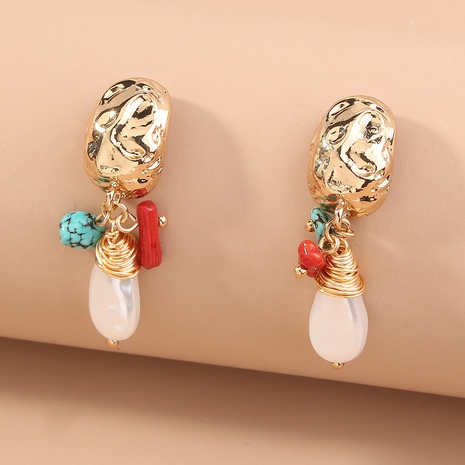 Creative Vintage Coral Natural Stone Baroque Pearl Gold Stud Earrings's discount tags