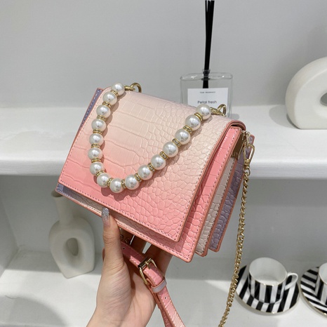 messenger women's new fashion pearl chain one-shoulder small square bag gradient 19*15*8cm's discount tags