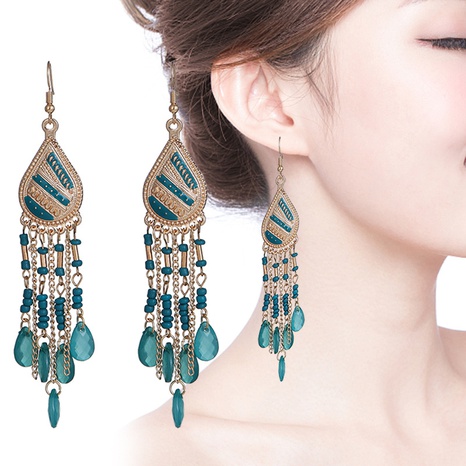 vintage multi-layer water drop long rice beads tassel earrings NHDAX645672's discount tags