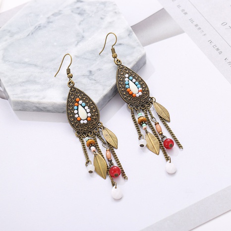 new retro water drop small alloy painting oil leaf short earrings's discount tags