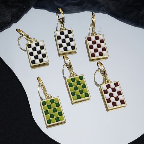 vintage enamel checkerboard grid geometric oil drop retro earrings's discount tags