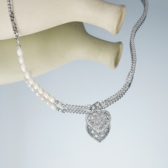 niche fashion pearl copper heart-shaped necklace collarbone chain