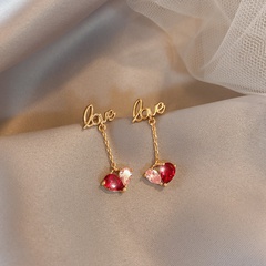 Long letter LOVE heart-shaped crystal glass diamond drop earrings