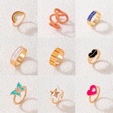 Fashion butterfly star ring female letter geometric oil drop metal finger ring's discount tags