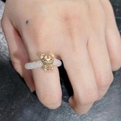 Fashion Crystal Zodiac Tiger Elastic White Beads Ring